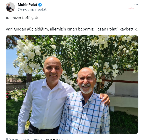 Chp i̇zmir milletvekili mahir polat’ın babası hasan polat yaşamını yitirdi.