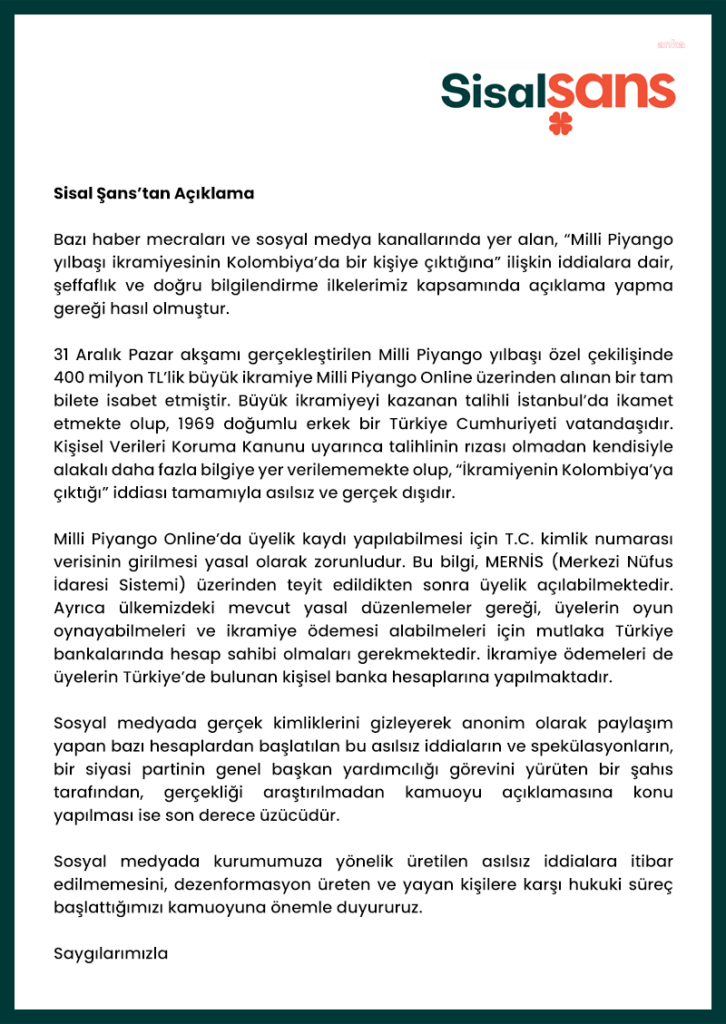 Sisal şans'tan milli piyango açıklaması