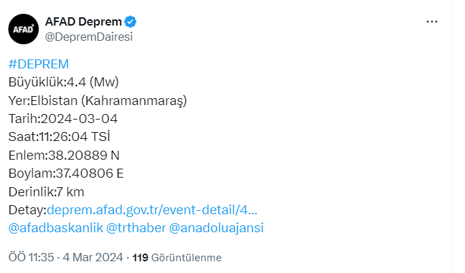 Elbistan'da deprem