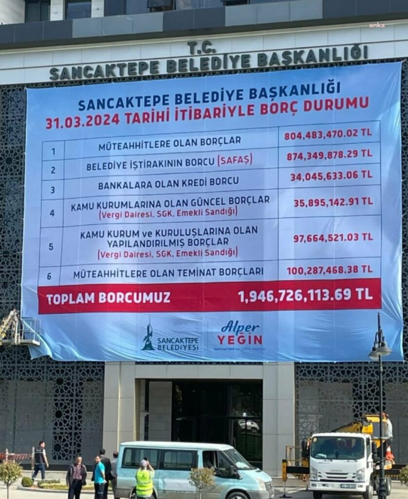 Yerel seçimde chp'nin kazandığı i̇stanbul sancaktepe belediyesi'nde borç tablosu belediye binasına asıldı
