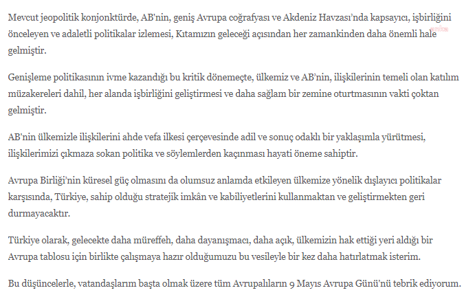 Erdoğan'dan avrupa günü mesajı