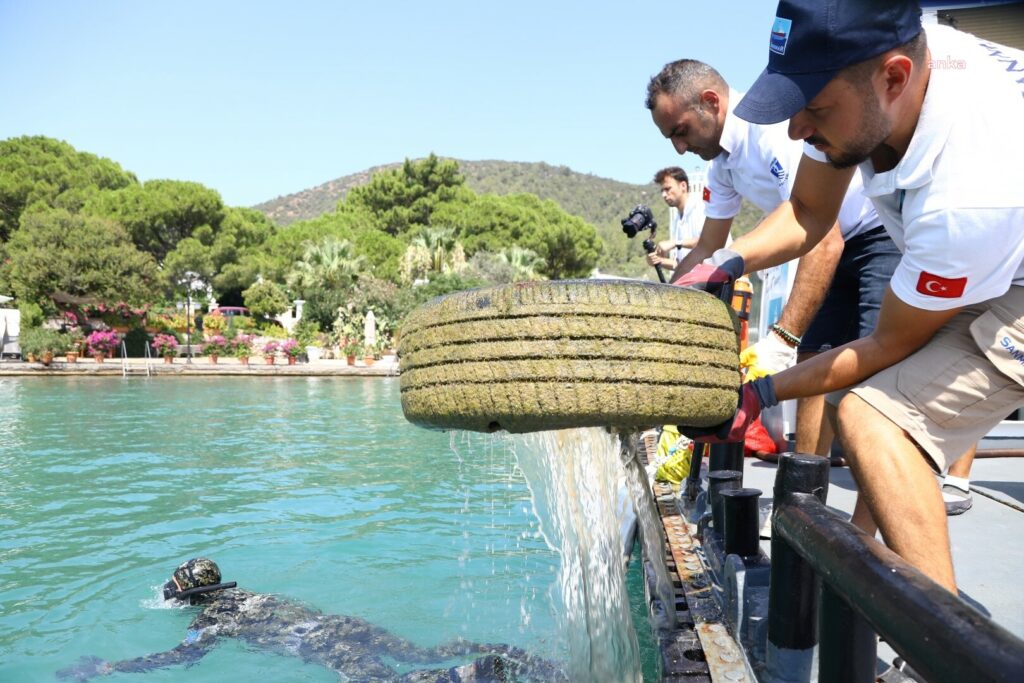 Bodrum torba sahili'nde deniz dibi temizliği