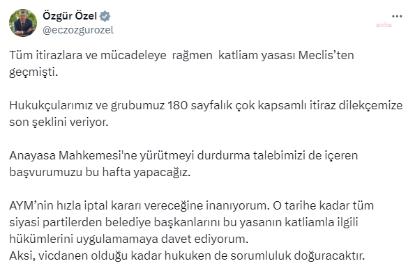 Özgür özel: aym'ye başvurumuzu bu hafta yapacağız