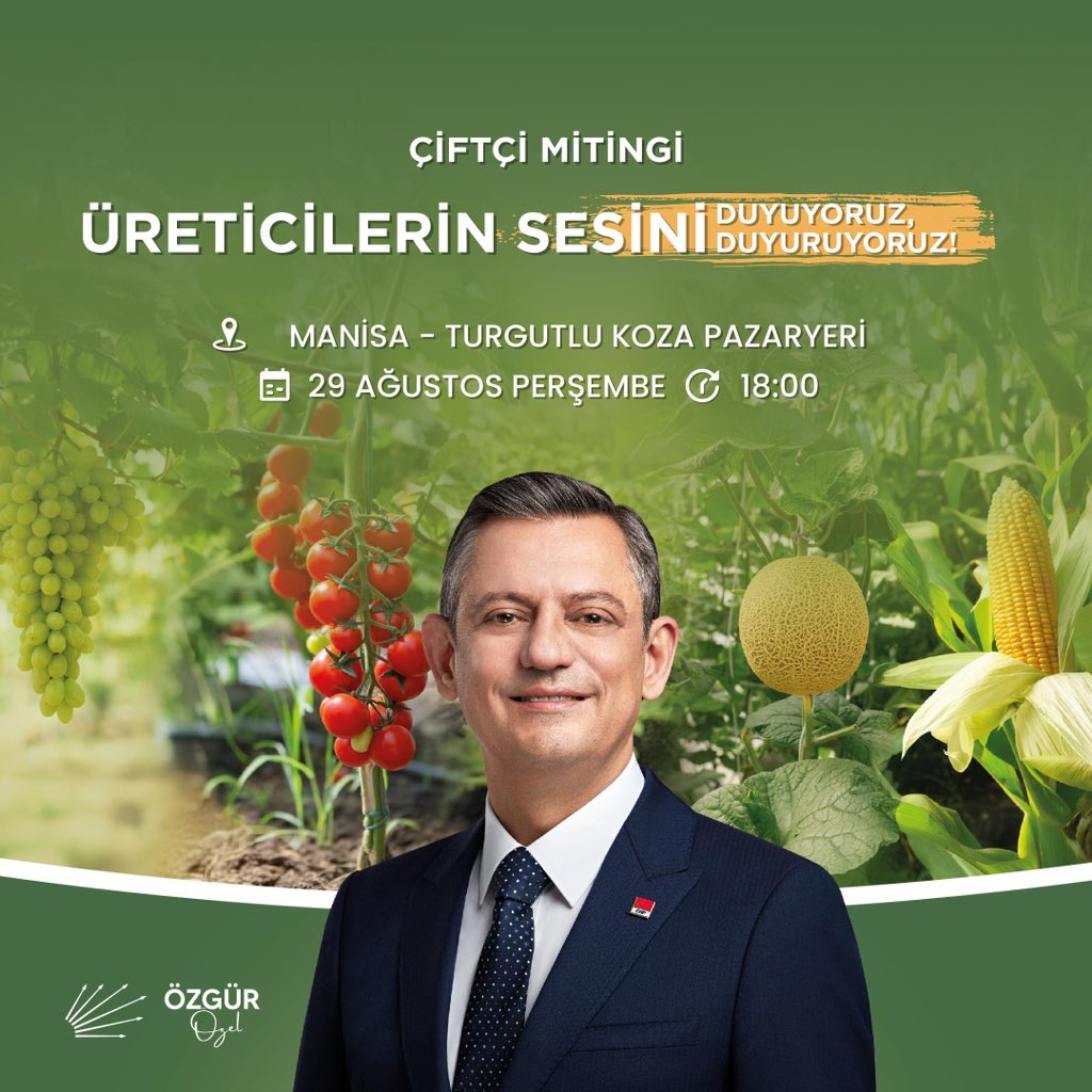 Üreticilerin ve çeşitli toplum kesimlerinin sesini duyurmak için farklı illerde mitingler düzenleyen chp, yarın da manisa’nın turgutlu ilçesinde çiftçi mitingi düzenleyecek.