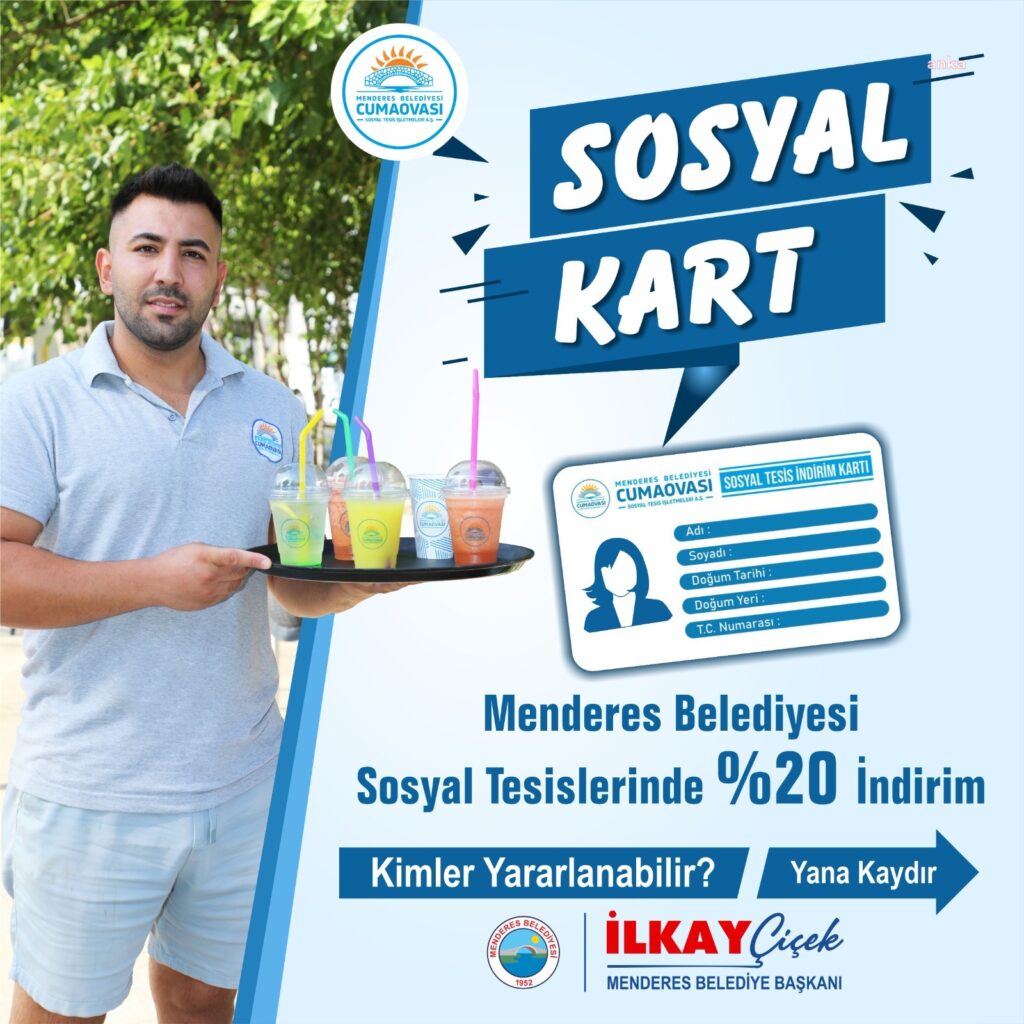 Menderes belediyesi tarafından belediyeye ait işletmelerde geçerli ve yüzde 20 indirim sağlayan sosyal kart projesi başladı.