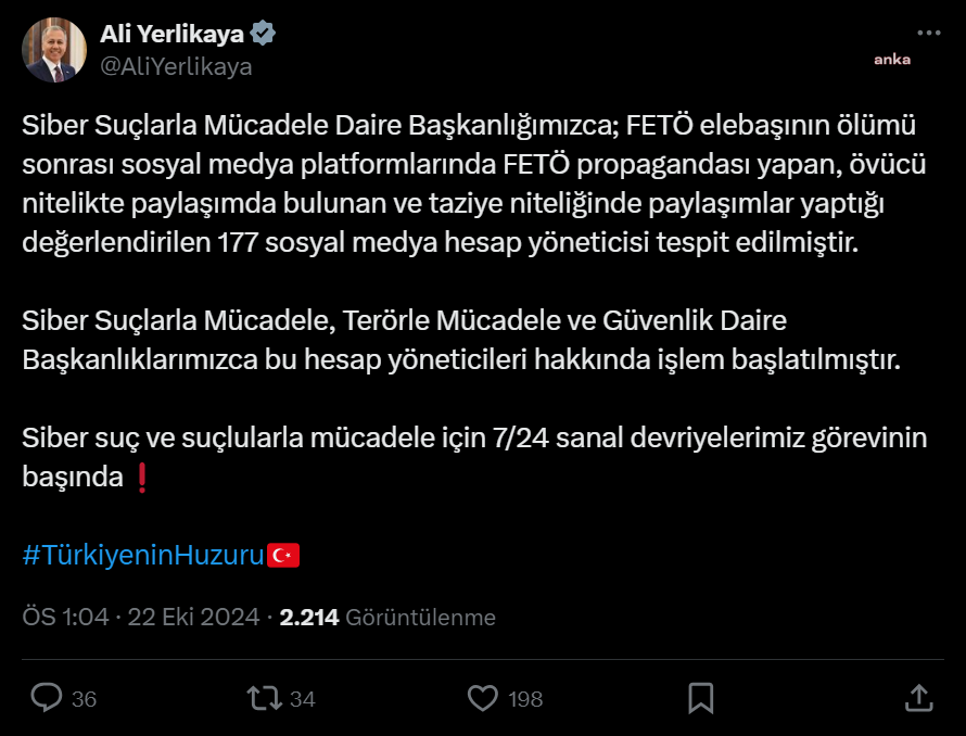 Fetö propagandası yaptığı tespit edilen 177 hesaba inceleme başlatıldı