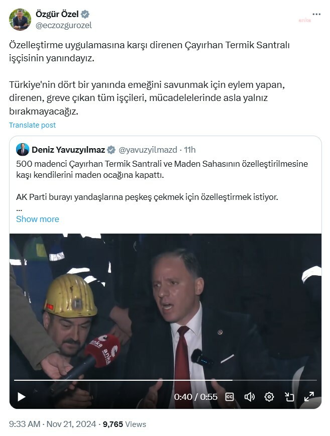 Özgür özel: “çayırhan termik santralı işçisinin yanındayız”